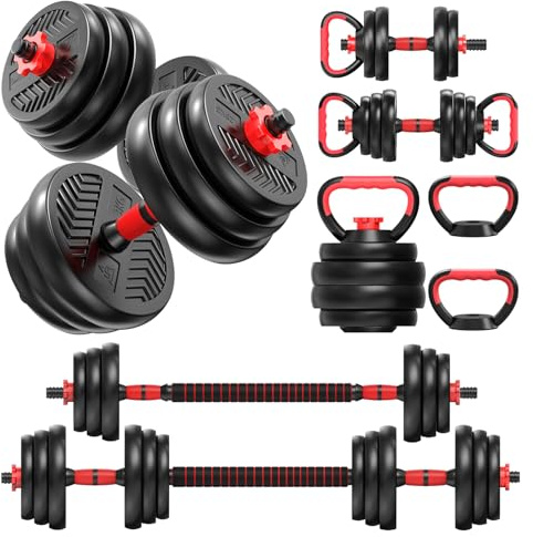 Wilitto Verstellbares Hantel-Set, 4-in-1-Hantel mit freiem Gewicht, verwendet als Langhantel, Kugelhantel, Liegestütz-Ständer, Ganzkörpertraining, Übungen für Zuhause, Fitnessstudio, geeignet für