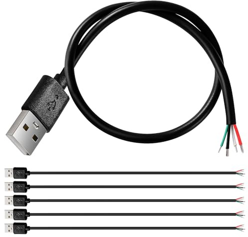 KUOQIY 5 Stücke USB-A Stecker 5V / 3A Pigtail offenes Ende Stromkabel, 30cm 22 AWG USB 2.0 Stecker 4-poliger Draht DIY Pigtail-Kabel, für USB-Geräte Reparatur DIY-Kabel