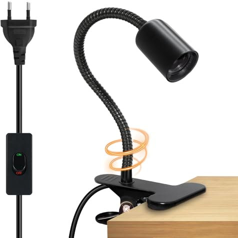 Lampe Pince LED pour Lit et Bureau - Col de Cygne 35CM, Câble 220CM avec Interrupteur, Clip Métal Noir - Idéal pour Chevet et Chambre