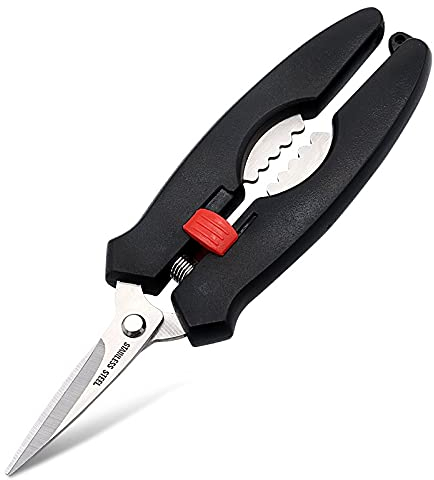 Tijeras de cocina para aves de corral, pelador de mariscos, langosta, cangrejo, camarones, langostinos desvenados, tijera, tijeras de acero inoxidable, cangrejo de camarones (negro, 1 unidad)