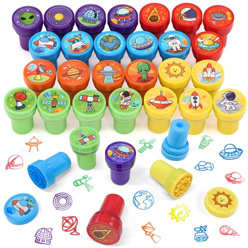 Kesote Stempel Kinder Stempelset Weltraum 26 PCS Mitgebsel Kindergeburtstag | Kinderstempel Selbstfärbend, Geburtstag Geschenk Party Favor Mädchen Junge