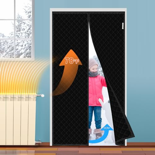 HADOR Magnetischer, wärmeisolierter Türvorhang, passend für Türgröße 81,3 x 203,2 cm, gestepptes Oxford-Gewebe, dicke Baumwollfüllung, Wintertürabdeckung hält kalte Zugluft draußen, Deckendämmung für