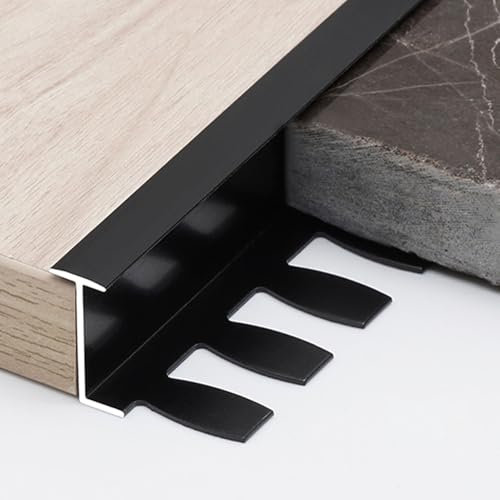 CMYUN Übergangsprofil Schneidbare Übergangsleisten für Ebene Böden, Flache Schwellenspaltabdeckung, Verbindungsleiste, Metallkantenleiste für Hartholz und Fliesenböden(Black,H15mm(0.59))