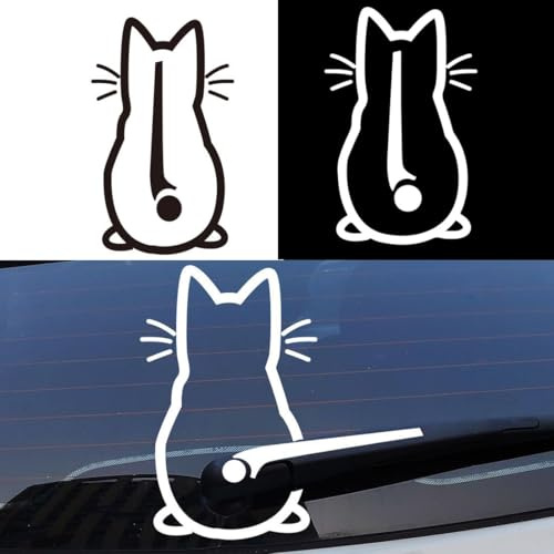 2 Stück Schwarz-weiss Katzen Wischer Aufkleber, Reflektierend Scheibenwischer Aufkleber Lustiger Cartoon Kätzchen Schwanz Aufkleber, Auto Körper Aufkleber Lustige Katze Schwanz Auto Scheibenwisc