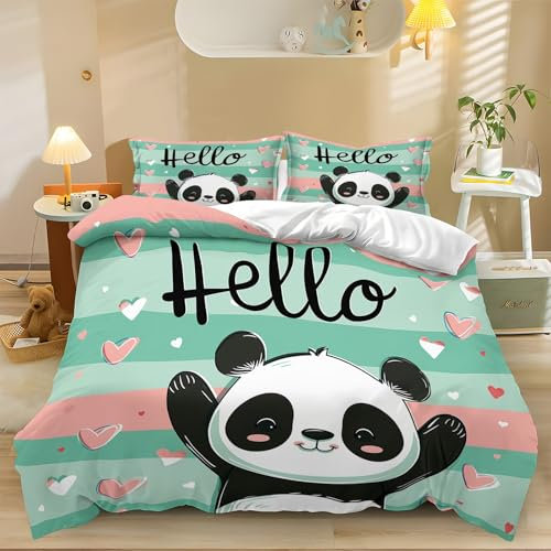 Copripiumino Cartone Animato Panda Gigante A Forma Di Cuore 260 cm x 220 cm Colorato, Copripiumini Accoglienti Con Cerniera, Set Di Biancheria Da Letto Con Stampa 3 Pezzi Per Bambini Adulti