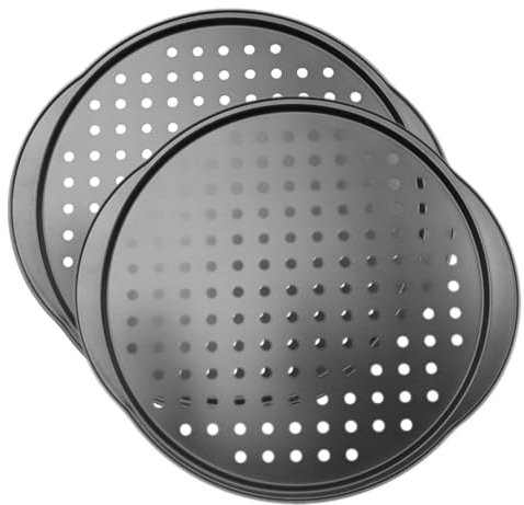 IMIKEYA 2pezzi Teglia Per Pizza Carbonio Antiaderente e Resistente Con Maniglie Perfetta Per Forno e Cottura Professionale Per Amanti Della Pizza