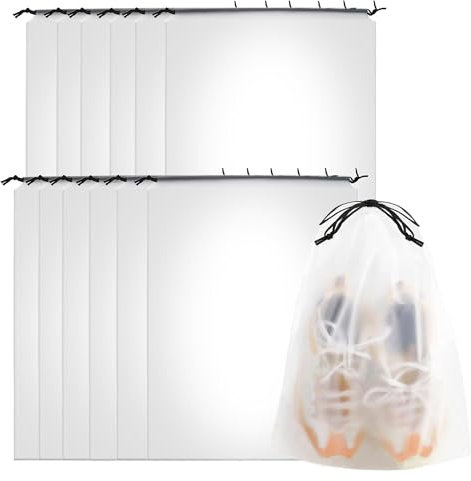 12 Stück Schuhbeutel mit Zugband,Schuhtasche,wasserdichte Kordeltasche,Multifunktionale Aufbewahrungstasche, Kofferorganizer Packbeutel Set,Packsack mit Tunnelzug (Transparent)