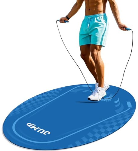 Jump Rope Mat Outdoor Indoor, Oval 52'' x 36'' Non-slip Fitness Exercise Mat, 5mm Shock Absorption Extra Thick Design, Suitable for Home Gym Floor, Concrete Jump Roping | dofopo 5 mm Stoßdämpfung, extra dickes Design, geeignet für Zuhause, Fitnessstudio, Beton-Springseil, Marineblau