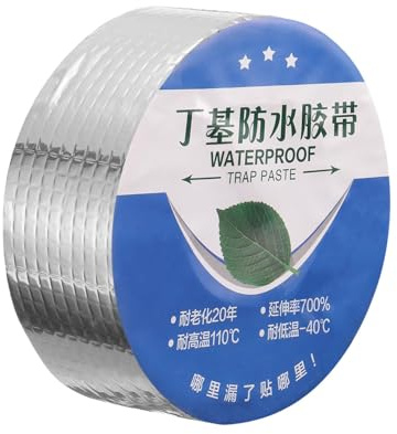 QUARKZMAN Wasserdichtes Butylband 16 ft x 2 W Aluminiumfolie Dichtungsband, 0,04 dick Aufgerüstetes Selbstklebendes Dichtungsband für den Außenbereich für Rohrreparatur