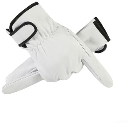 Gants de travail en cuir résistant à la chaleur pour jardiniers et soudeurs avec fermeture au poignet (blanc)