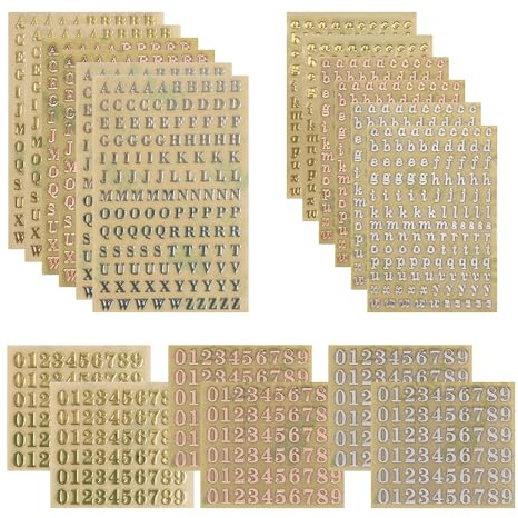 GIDWRIY 18 Stücke Kleine Klebebuchstaben Aufkleber Gold Silber, Selbstklebende Buchstaben und Zahlen, Goldene Schrift Aufkleber Nummern, Klebesticker Buchstaben Metall,Alphabet Sticker Nummern für DIY