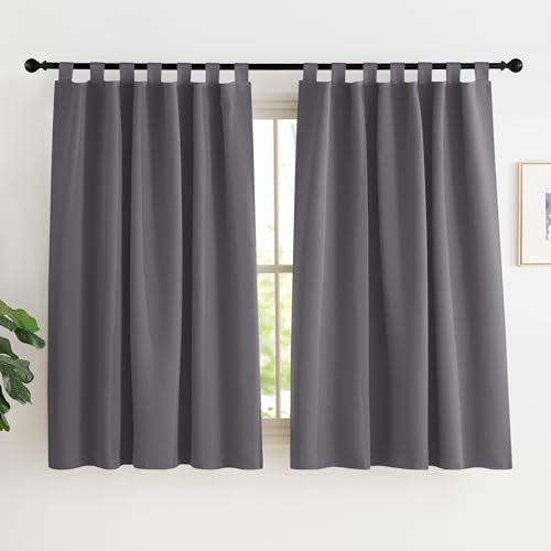 KGORGE Blickdichte Scheibengardinen Küche Modern Schlaufenvorhang Kurz | Grau, H150 x B140, Schlaufenschal 2er Set, Thermovorhang Hitzeschutz, Verdunkelung, Sonnenschutz, für Schafzimmer