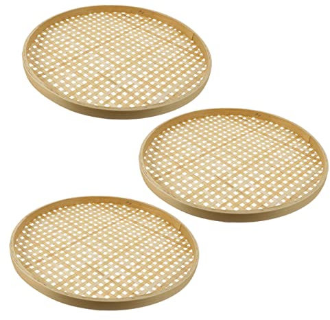 HOLIDYOYO 3piezas Cesta Corta De Bambú Para Frutas y Aperitivos Hogar Tamices De Bambú Tradicional Chino Para Tejer y Almacenar