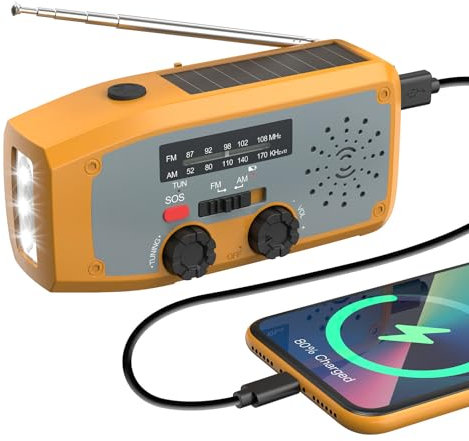 Radio Solar de Emergencia, DOLUCKY Radio Solar y a Pilas LED, Alarma SOS, Am/FM, con batería de 2000 mAh, para Carga de Emergencia de Smartphone