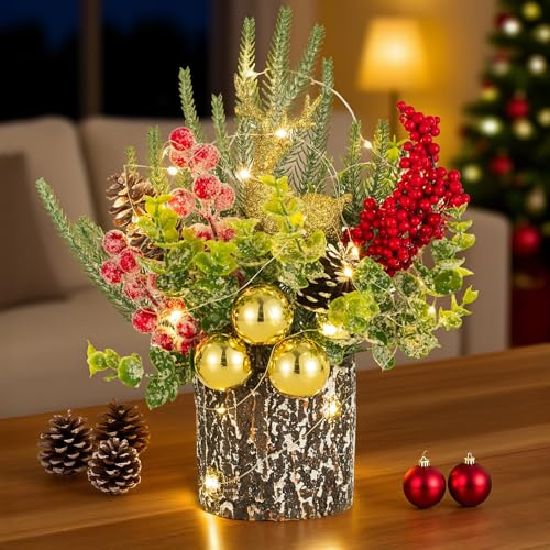 BLOSMON Weihnachtsbaum Klein Tischdeko Weihnachten: 31 cm Mini Tisch Tannenbaum mit 20 LED Beleuchtung Timer Weihnachten Deko - Kleiner Kunstbaum für Kamin Esstisch Wohnzimmer Büro