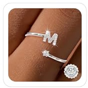 Maynor A-Z Buchstaben Ring Silber 925 Damen Cubic Zirkonia Wasserfeste Ringe – Verstellbare Rings von Größe 50 bis 60 Daumenring Fingerring Initialen Schmuck