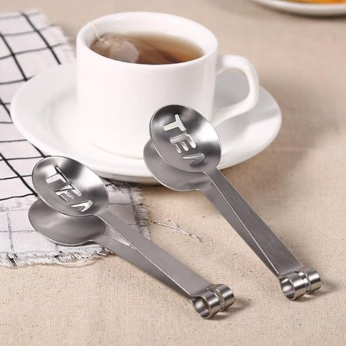 Pince Égouttoir à Sachets, Double Pince à Thé Inox 12cm, Multifonctionnel Outil de Cuisine à la Maison, Passoire pour Cuisine Bar Cuisine Sachets de Thé Chauds Presse Citron