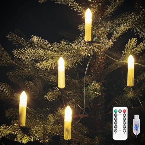 gresonic Julgransljus med klämmor, varma glittrande vita älvljus, 8 lägen, USB-driven timer, dimbar för hemmafest, utomhus julgransdekoration (50 LEDs)