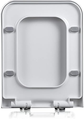 Abattant de toilette carré allongé avec charnière à dégagement rapide réglable pour un nettoyage facile, couvercle de toilette à fermeture lente et fermeture douce, fixation par le haut, blanc, 36 x