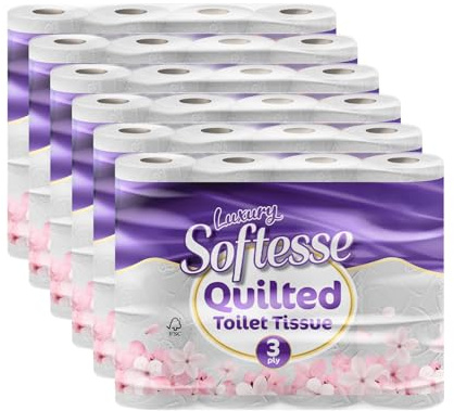 Softesse Toilet Paper 72 Rolls, 3 Ply Toilet Rolls Bulk Buy, Luxuriously Soft, Gentle and Hypoallergenic Sustainable Toilet Rolls - Quilted Toilet Roll for Your Family - Dermatologically Tested (72)