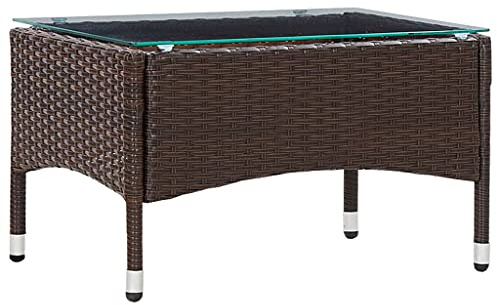 Mesa de Centro, Ratán Sintético Resistente a la Intemperie, Diseño Moderno y Fácil de Limpiar, Mesa Jardín Exterior, Coffee Table, para Salón Terraza o Jardín, Color Marrón, 60 x 40 x 36 cm