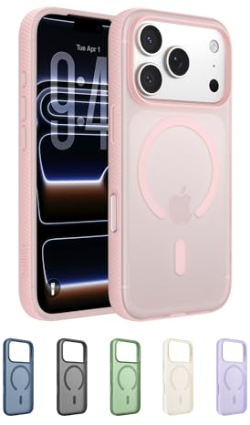 Belkin SheerForce Grip Cover per iPhone 17 Pro Compatibile con MagSafe, Design Sottile con Linee Laterali Antiscivolo, Custodia Bumper per iPhone, Magnetica, Trasparente e Anti-urto, Rosa