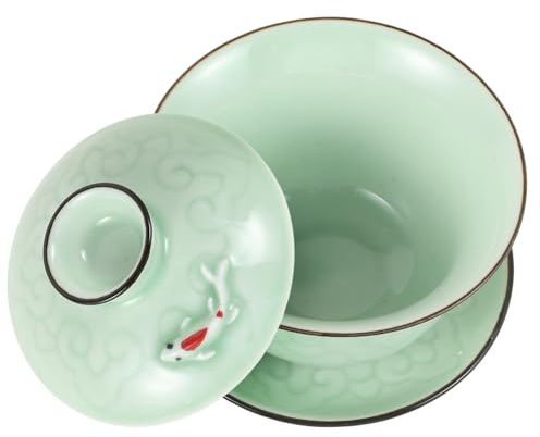 FONDOTIN Mug Facile à Utiliser en Céramique avec Couvercle, Motif Poisson Élégant pour Cérémonies Traditionnelles de Thé Chinois et Infusion de Thé Oolong