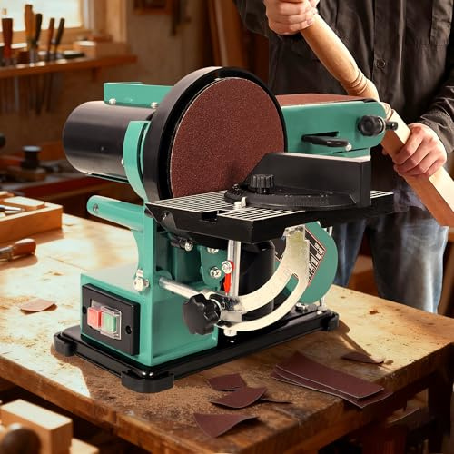 4x36 in. Belt and 6 in. Disc Sander Grinder, Belt Sanders for Metal and Woodworking with Quick Tension Release Lever and Tiltable Desktop, Steel Power Bench Sander Base for Sanding DIY Decoration