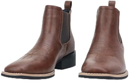 HWJFDC cowboystövlar män cowboystövlar fyrkantig tå och naken vardaglig retro brun, Brun, 44