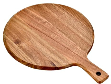 TOYANDONA Planche à Découper Ronde Bois Naturel Multifonction pour Pizza Steak et Plateau de Service Élégant pour Cuisine et Présentation