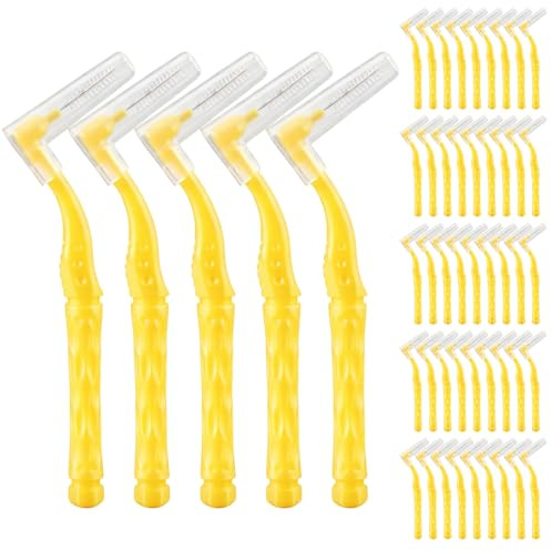 50 spazzole interdentali da 1 a 1,2 mm, morbide spazzole dentali con manico antiscivolo, con testa angolata, bastoncini per filo interdentale, per la pulizia orale, stretti spazi tra i denti (a forma