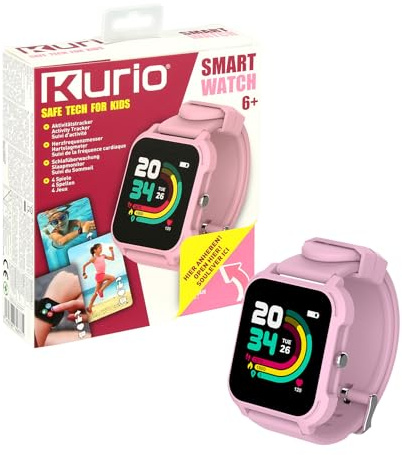 Kurio Smartwatch per Bambini, Fitness Tracker Impermeabile con frequenza cardiaca, monitoraggio del Sonno e connessione App, Orologio attività con Giochi e quadranti, Rosa