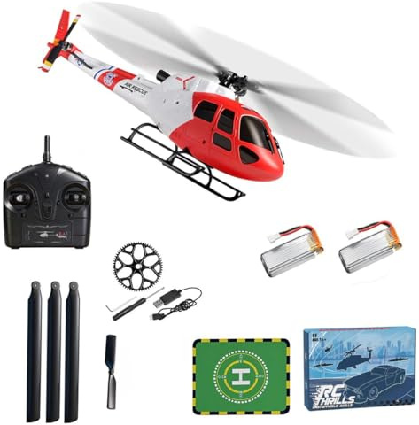 WL AS350 Ferngesteuerter Hubschrauber, 2.4G 4-Kanal 3-Blatt-Flybarless RC Helikopter mit Gyro, Altitude Hold, Optical Flow Positioning, Start mit Einer Taste, RC Flugzeuge Geschenk für Erwachsene K150