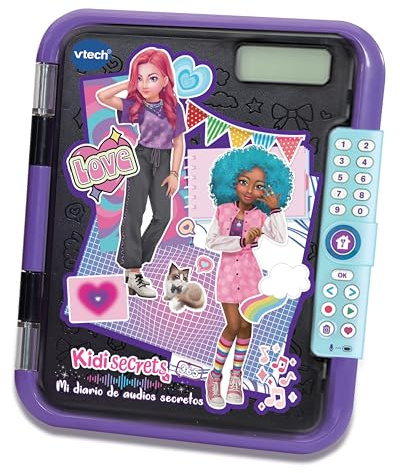 VTech - KidiSecrets 365 Mi Diario de audios Secretos, Color Negro, Guarda 365 Notas de Voz, Código Secreto, Personalizable, Incluye Cuaderno y rotulador, Regalo niños +5 año, Versión ESP