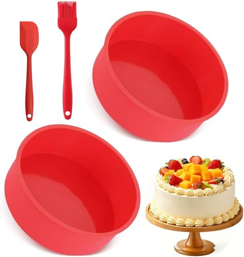 LPVVPEZ 2 Pack Round Cake Tin Set 10 Inch Nonstick Silicone Baking Molds with Brush and Scraper, Reusable BPA Free Cake Pans for Muffins Bread Pudding Desserts, Oven Safe Baking Supplies