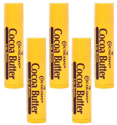 Cococare Cocoa Butter Lip Balm - The Little Yellow Stick Enriched with Natural Cocoa Butter - Conditions & Protects Lips with Hydrating Formula - 0.15oz (Pack of 5)