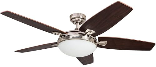 Honeywell Ceiling Fans Carmel, 48 Inch Contemporary Indoor LED Ceiling Fan with Light, Remote Control, Dual Mounting Options, Dual Finish Blades, Reversible Motor - 50196-01 (Brushed Nickel)