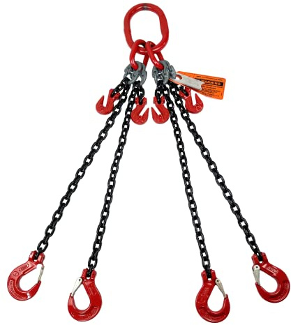 Advantage Rigging - Chain Sling - 3/8 x 10' Quad Leg with Sling Hooks and Adjusters - Grade 80