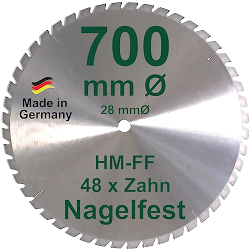 HM Sägeblatt 700 x 28 mm NAGELFEST FF Hartmetall FSP Kreissägeblatt 700mm für Bauholz Brennholz Schalholz Leimholz Sägen mit Wippsäge Tischkreissäge Kreissäge Kappsäge Brennholzsäge Tischsäge 700mm