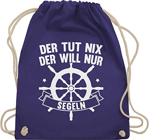 Turnbeutel Rucksack - Sprüche Statement mit Spruch - Der tut nix der will nur segeln - Unisize - Lila - geschenke für segler kinderturnbeutel sprueche segel beutel geschenk sport tasche kinder