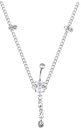 chaîne de ventre strass taille chaîne de corps chaîne de cristal pendentif pendentif piercing au nombril bijoux de corps pour dame filles femmes (blanc)