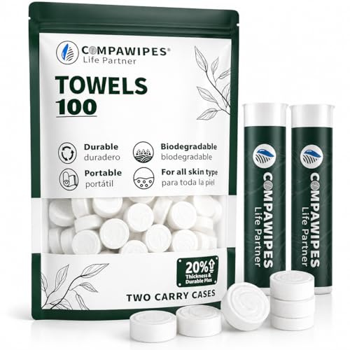 100 PCS Compressed Towel Tablets - Travel Disposable Towels, Compressed Hiking Toilet Paper, Wilderness Wipes, Compact Toilet Paper, Disposable Compressed Face Towel for Camping, Backpacking & Beauty