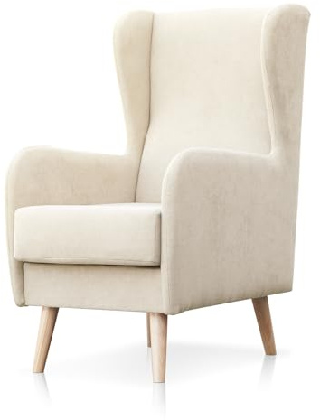 SUENOSZZZ-ESPECIALISTAS DEL DESCANSO Sillón nórdico Modelo Narex para Dormitorio o salón, butaca de Estilo escandinavo tapizado en Tela Antimanchas Beige