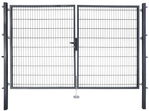 HORI Gartentor Einzel/Doppel-Flügeltor für Doppelstabmattenzaun – Komplettset inkl. Beschlagset, Zylinder & Schlüssel – verzinkt & pulverbeschichtet Farbe: Anthrazit - Größe: 1800 x 3000 mm (H x B)