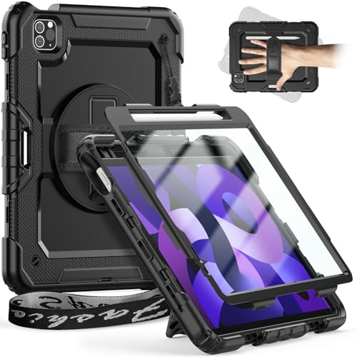 Timecity für iPad Air 4./ 5. Generation Hülle, iPad Air 10.9 Hülle-Schwarz | für iPad Air 5 / 4 Hülle, iPad Air 5th/ 4th Generation Case 2022 / 2020, mit Ständer/Verstellbarer/Handschlaufe/Schultergurt