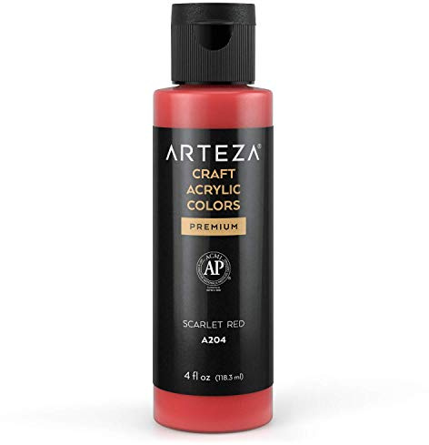 Arteza Craft Acrylfarbe, A204 Scharlachrot, 118 ml Flasche, wasserbasierte, mischbare, matte Acrylfarbe für Kunst- und DIY-Projekte auf Glas, Holz, Keramik, Stoffen, Papier und Leinwand