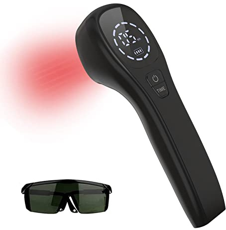 KTS Dispositivo di terapia a luce rossa per alleviare il dolore, antidolorifico articolare e muscolare con occhiali, luce a infrarossi con sonde da 650nm e 808nm (2 * 808nm sonde) (nero)