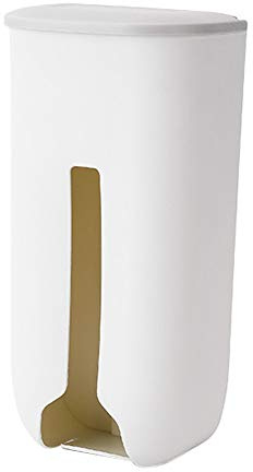 Wall Mounted Garbage Plastic Bag Holder and Dispenser - Self Adhesive Hanging Bag Storage Box for Kitchen - White