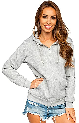 BOLF Damen Kapuzenpullover Reißverschluss Hoodie Sweatshirt mit Kapuze Pullover Pulli Langarmshirt Freizeit Sport Fitness Outdoor Casual Style W03B Grau S [A1A]
