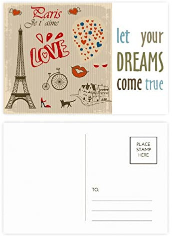 Love Paris Frankreich Eiffelturm Dream Come True, Postkarten-Set Dankeskarten 20 Stück